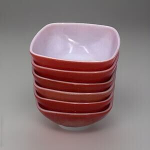 Set Of 6 Vintage Pyrex Red Glass Hostess Square Shape Kitchenware Bowls